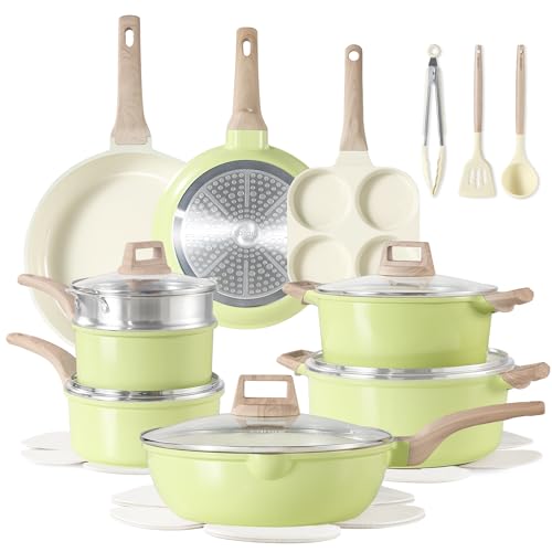 Image of CAROTE 21 Ceramic Cookware Set, Pots and Pans Set Non stick, Cook Ware Set Induction Kitchen Cooking Set Non-toxic Health Induction Cookware, PFAS Free