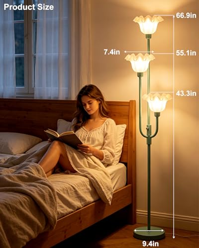 Image of Lightdot 66IN Flower Floor Lamp 3-Lights Vintage Dimmable Floor Lamps with 3000K Warm White Bulbs Included for Wedding Party Modern Tall Standing Lamp for Living Room /Bedroom /Sofa Beside /Corner Decor