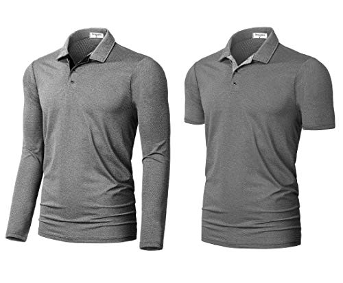 Derminpro Mens Dry Fit Lightweght Golf Shirt Stretchy Long & Short Sleeve Polo Shirts Grey Large