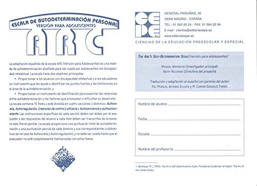 Portada de Escala de autodeterminación personal. ARC. Cuaderno de aplicación