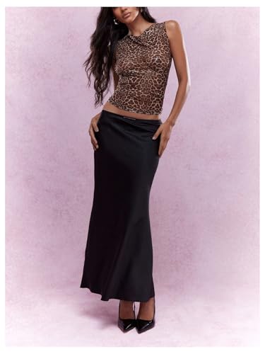 Women's Y2K Leopard Print Tank Top Mesh See Through Cowl Neck Sleeveless Crop Tops Sexy Sheer Cheetah Print Tank Top2