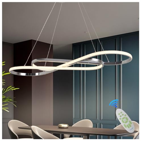 LED Lamparas de techo Salon colgantes, 57W lamparas de comedor modernas Regulable, Lámpara Colgantes Altura Ajustable Luz Lamparas Comedor, Para Salón, Dormitorio y Comedor (Plateado)