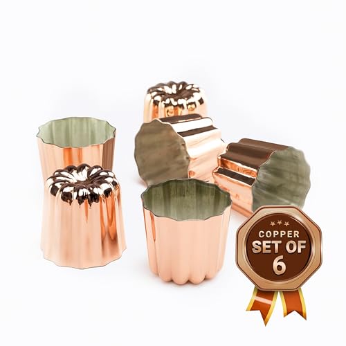 Alfiq Copper Canele Molds Set Of 6, 2.1 Inch Traditional French Caneles, Pure Copper Bakeware With Tin Lining, Nonstick Pastry Molds For Baking Perfect Custard Desserts, Durable Oven Safe Cup Mold Set