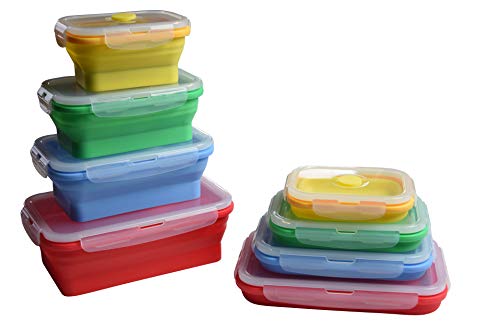 4X Faltbare Aufbewahrungsbehälter, Frischhaltedosen für Lebensmittel Silikon Brotbox zusammenklappbare Lunch Bento Box für Mikrowellen