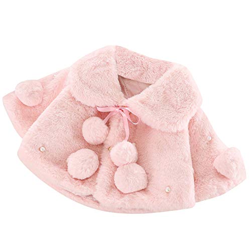 Image of Baby Girls Faux Fur Cape Princess Flower Girls Jacket Cozy Cover Up Coat Infant Shawl Wraps Bolero Shrug (Pink, M)