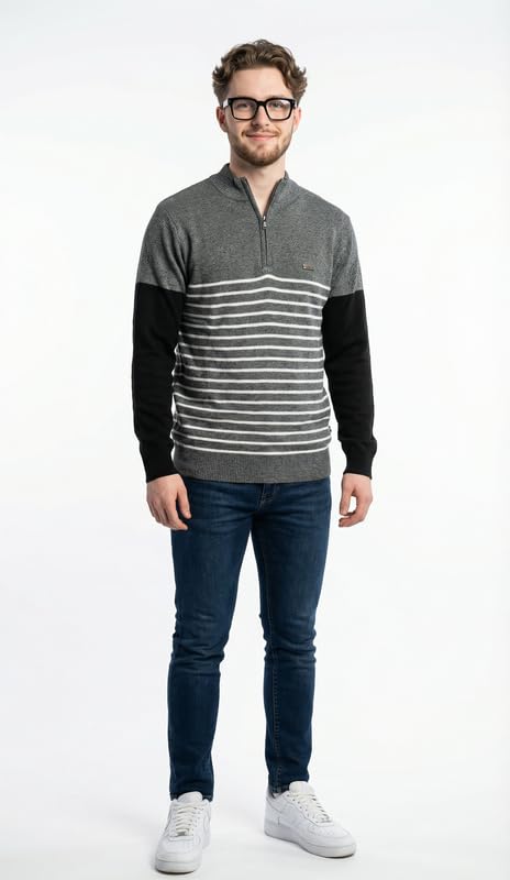forwards Mock-Neck Striped Quarter-Zip Full-Sleeve Sweater for Men [Flat-Knit Pullover]-picture-55