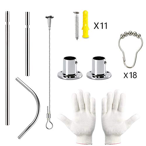 Quany Life Stretchable Corner Shower Curtain Rod - Easy Assemble 304 Stainless L Shaped 32-43" X 32-43"With Ceiling Support,For Bathroom Bathtub, Clothing Store,Private Space（Free Curtain Hook ） #TOP6