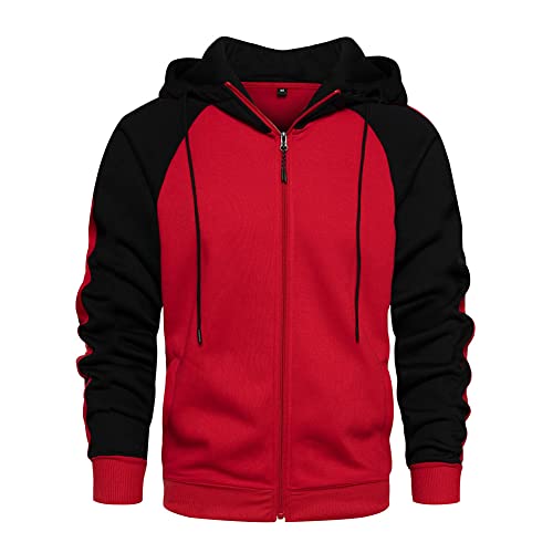MANLUODANNI Sweats à Capuche Homme de Manches Longues pour Hiver et Automne Sweats Zippé pour Homme avec Poches Noir Rouge L Cover