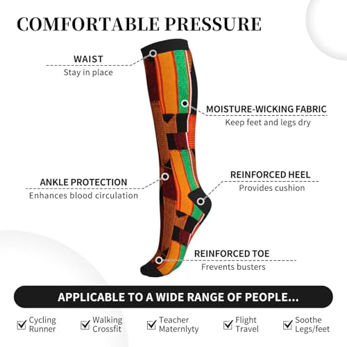 Kente Cloth Compression Socks, Suitable For Both Men And Women - Perfect For Running, Grooming, Hiking, Flying, And Traveling3