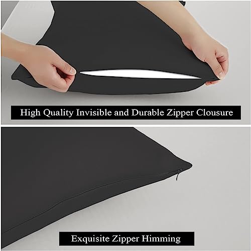 Image of 100% Egyptian Cotton Pillow Protectors Set of 4, 600 Thread Count Standard Size Bed Pillow Cases with Zipper, Sateen Weave Cooling Pillow Cases Quiet and Breathable Easy Care (4PCS, Standard, Black)