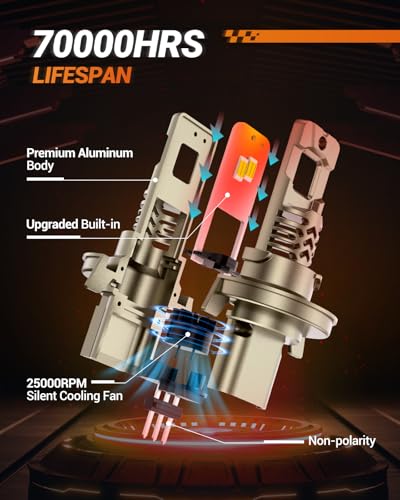 Image of SEALIGHT H13 /9008 LED Bulbs Hi /Low Beam, 50,000LM 10X Super Brighter, 1:1 Halogen Size, 6500K Cool White, 50,000Hrs Long Service Life with Cooling Fan, Plug and Play, Pack of 2