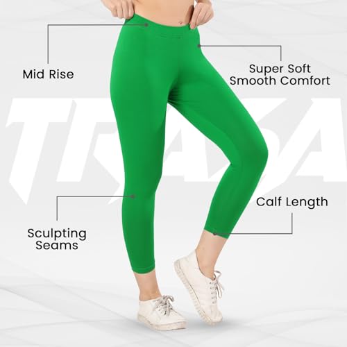 Image of TRASA Tailored Cut & Classic Fit Stretchable Cotton Fabric Mid-Rise Skinny Fit High Ankle Length /Cropped Length Leggings for Women, Available Size - M, L, XL, 2XL, 3XL, 4XL, 5XL