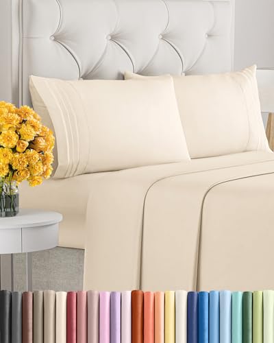 Image of Queen Size 4 Piece Sheet Set - Ultra Soft & Cooling Bed Sheets - Cream Pink | Fits 8 Inch to 16 inch Mattress, Wrinkle Free & Fade Resistant with Deep Pockets, Breathable, Comfy Hotel Luxury Bedding
