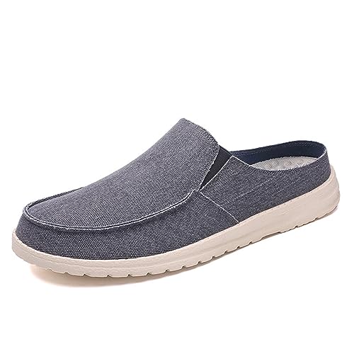 Mens Slip-On Canvas Flat Loafers Backless Round Toe Casual Walking Shoes Mules Lightweight Anti-Slip Soft Wear-Resistant Slippers Sandals4