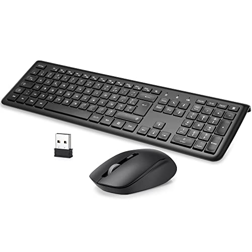 Ensemble Clavier et Souris sans Fil Silencieux, TopMate 2.4G Ultra Mince Clavier Souris Set avec Raccourci Calculatrice, Souris Muet et Clavier avec Piles 2 AAA et 1 AA, pour PC/Laptop/Windows/Mac