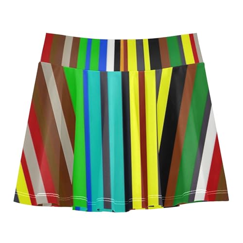 Athletic Shorts Girls Skorts Kids Tennis Skirts 2 in 1 Teen Cheer Colorful Stripes 3t2
