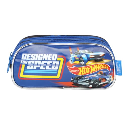 Estojo Escolar Triplo Infantil Hot Wheels 3 Zíper Luxcel (Azul)