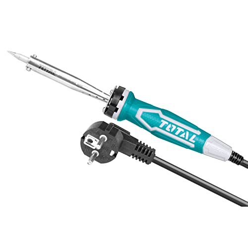 TOTAL - Soldador Eléctrico de Punta Recta de Cable con Potencia de 100 W - Calentamiento en 3-5 minutos - Incluye Soporte - 220-240 V - Ideal para Manualidades