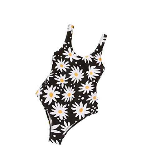 Maiô feminino floral de uma peça com controle de barriga e decote em U, costas nuas e cintura alta W