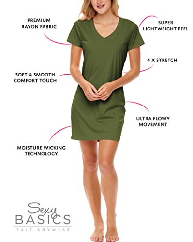 Image of Sexy Basics Women's Soft & Flowy V-Neck Long Shirt | 24 /7 Nightwear-Sleepwear T Shirt | Multi-Packs & Colors