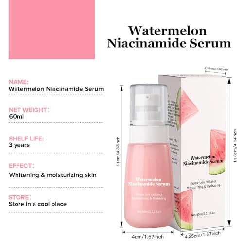 Yiesvsov Watermelon Serum 60ml Hydrating Face Serum for Women and Girls Lightweight Non Greasy Daily Skincare Moisturizing Pink One Size