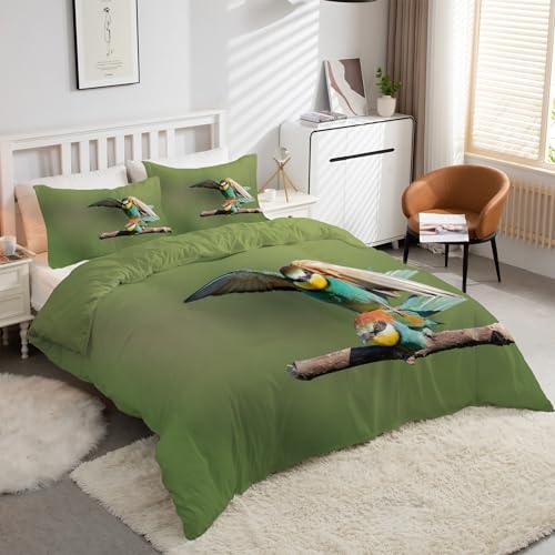 Housse couette oiseau 220x240 microfibre douce anti-plis avec fermeture éclair pratique