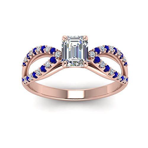 Image of 55Carat Choose Your Gemstone Reverse Pave Split Shank Diamond CZ Ring Rose Gold Plated Emerald Shape Split Shank Engagement Ring Minimal Modern Design Birthday Gift Wedding Gift US Size 4 to 12