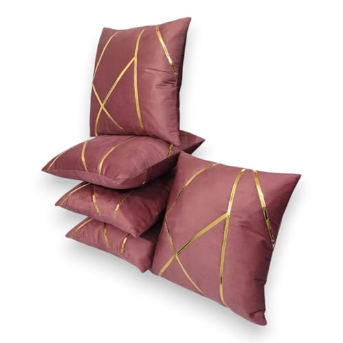 Image of Zikrak Besur Gold Stripe On Velvet|Pack of 5 Cushion Cover|for Home Decoration|Living Room Decor|Hotel Premeuim Qulaity Cushion Cover|Exclusive ON Amazon (Dusty-Pink, 18 X 18 INCH(45 X 45 CM))