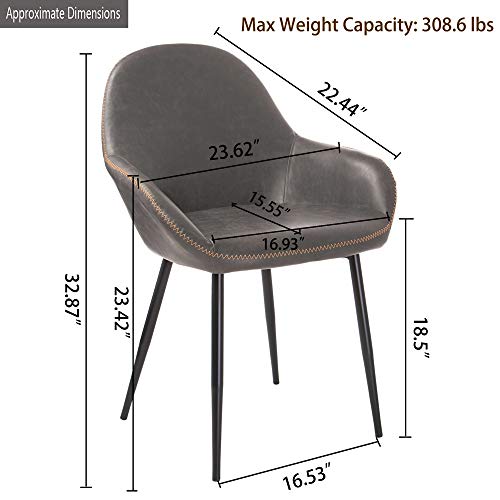 Glitzhome Mid-Century Dining Chairs Set Of 2 With Arm Leatherette Seat Metal Legs Living Room Bedroom Kitchen Modern Furniture, Grey #TOP2