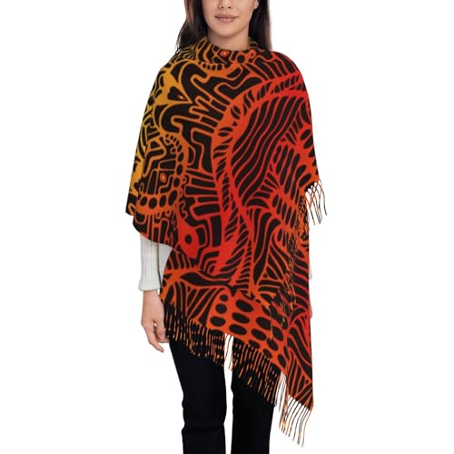 Womens Pashmina Shawl Wraps Large Soft Winter Scarf for Evening Dresses Wedding, Kaleidoscope Vintage Psychedelic Trippy