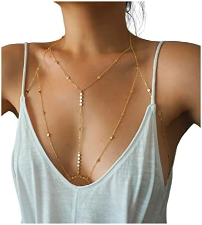 Sequins Bra Body Chain, Tiny Coins T-Row Dainty Chain Bralette, Bikini Body Jewelry, Layering Festival Body Chain for Women