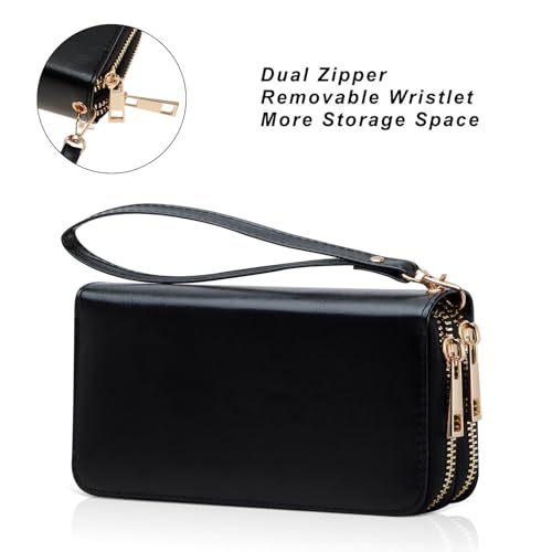Image of Cellphone Wallet for Women Dual Zipper Long Purse with Removable Wristlet