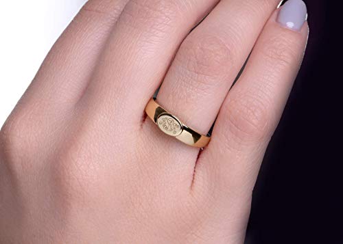 Elegant Jewel Box Women Oval Initial Signet Ring In Solid Gold 9K, 14K, & 18K, Custom Engraved Signet Ring, Gold Personalized Chevalier Ring, Birthday Gift, Rn363 #TOP3