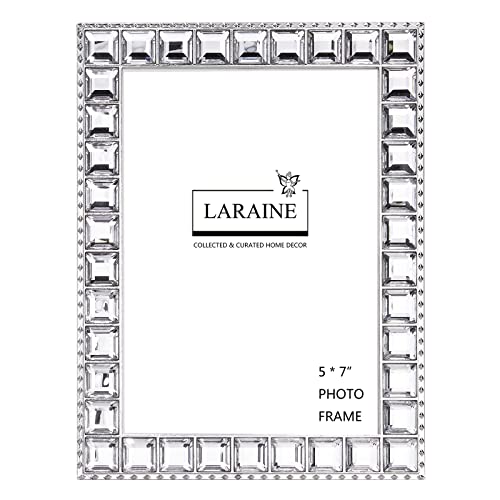 LARAINE Picture Photo Frame 5x7 Rhinestones Metal High Definition Glass Display Pictures for Tabletop Crystal Home Decorative Holiday Gift (Clear, 5x7)