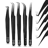 Fiber Tip Lash Tweezers Set for Eyelash Extensions – Curved Classic, Mega 90 Degree Boot, 45 Degree Angle & Isolation Tweezer, Stainless Steel Precision, Non Slip Professional Application Kit