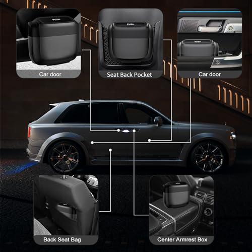 QGGTQG Auto Mülleimer Upgrade Mülleimer Auto Automülleinmer mit Deckel Auto Mülleimer Klein Integrierter Einbau Müllsäcke Hängende Mini Auto Mülleimer mit 30 Stück Müllsäcke (1)
