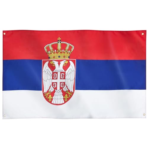 Runesol Serbien Flagge, 91x152cm (3ft x 5ft), 4 Ösen, serbische Nationalflagge, dreifarbige Serbien Länderfahne, Yugoslavia, Застава Србије, Premium-Fahnen für drinnen und draußen, lebendige Farben