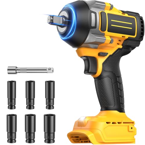 Cordless Impact Wrench for Dewalt 20V Battery, 1106Ft-lbs (1500N.m) 1/2 Electric Impact Driver, 3 Speed High Torque Impact Gun with 6 Sockets, Impact Wrench for Car Home Truck RV Mower (No Battery)
