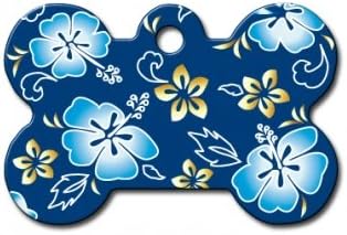 Polka Dots | Flowers | Fun Collection Licensed Personalized Custom Engraved Pet ID Tags- Free Shipping! (Hawaiian Flowers Blue (Bone),…