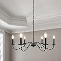 Cunfash 6-Light Black Chandelier for Dining Room, Farmhouse Industrial Chandelier Over Table, Pendant Light Kitchen Island, Candle Light Fixture for Bedroom, Foyer, Hall, Kitchen and Entryway