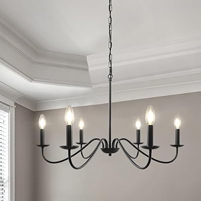 Cunfash 6-Light Black Chandelier for Dining Room, Farmhouse Industrial Chandelier Over Table, Pendant Light Kitchen Island, Candle Light Fixture for Bedroom, Foyer, Hall, Kitchen and Entryway