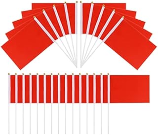 SCSpecial Small Flags 25 Pieces Mini Handheld Flags on Stick 8.2 Inch x 5.5 Inch Outdoor Flags for Parades and Decoration (Red)