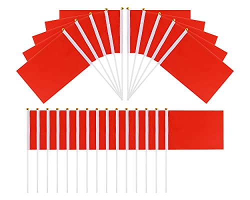 SCSpecial Small Flags 25 Pieces Mini Handheld Flags on Stick 8.2 Inch x 5.5 Inch Outdoor Flags for Parades and Decoration (Red)