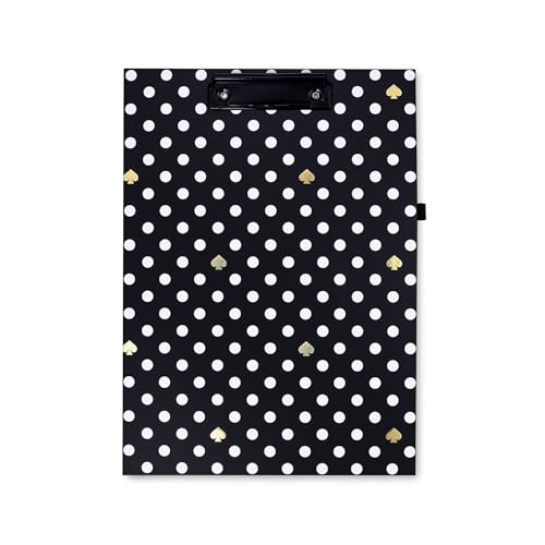 Kate Spade New York クリップボードフォリオ ロープロファイルクリップ付き ブラック プロフェッショナルパッドフォリオ 罫線入りメモ帳 ペンループ ポケット 水玉模様の商品画像（Amazon）