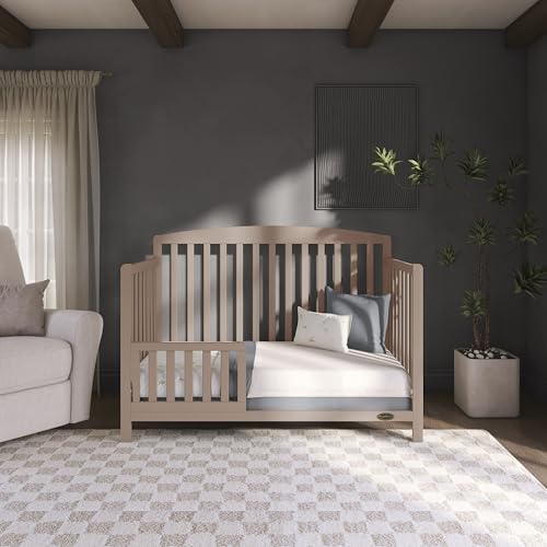 Image of Dream On Me Toddler Guard Rail for Convertible Crib, Solid Wood Bed Rail for Toddler Bed Conversion, Almond Butter