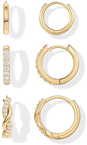 Inerney 14K Gold Plated Huggie Hoop Earrings Set for...