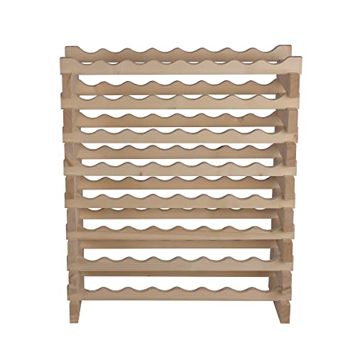 Displaygifts Pine Thick Wood Stackable Storage Stand Display Shelves Wine Rack Wobble-Free Natural Wood 64 Bottle Capacity 8 X 8 Rows #TOP2