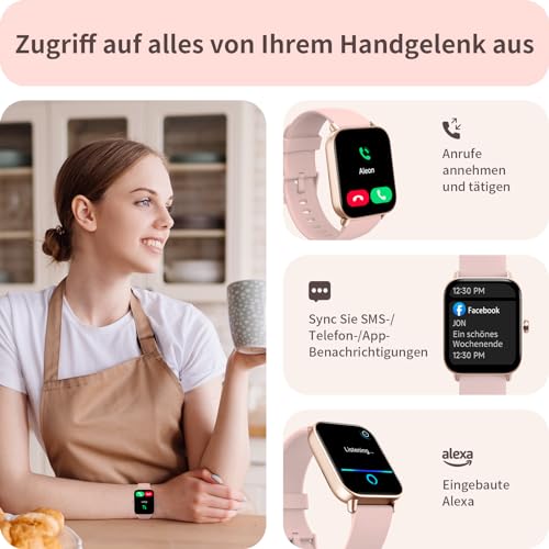 Smartwatch Damen mit Telefonfunktion und Alexa Built-in, 1.8" Fitnessuhr Damen mit Schrittzähler Herzfrequenz SpO2, Schlafmonitor Watch, 100+ Sportmodi Uhr, IP68 Wasserdichte Sportuhr für Android iOS – Bild 3
