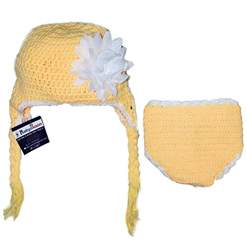 Image of BabyMoon (Set of 2 Sunflower Shorts & Cap Soft Knitted Crochet New Born Baby Photography Photoshoot Props Costume|Yellow