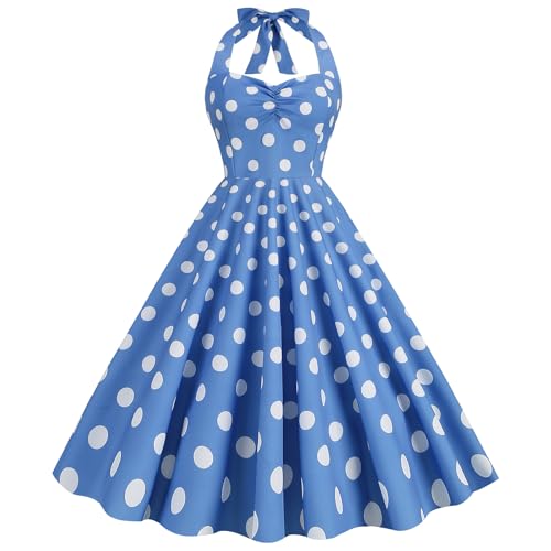 Damen Vintage Cocktailkleid Ärmellos Neckholder 1950er Polka Dots Retro Rockabilly Swing Kleid A Linie Faltenrock Knielang Hochzeit Festlich...